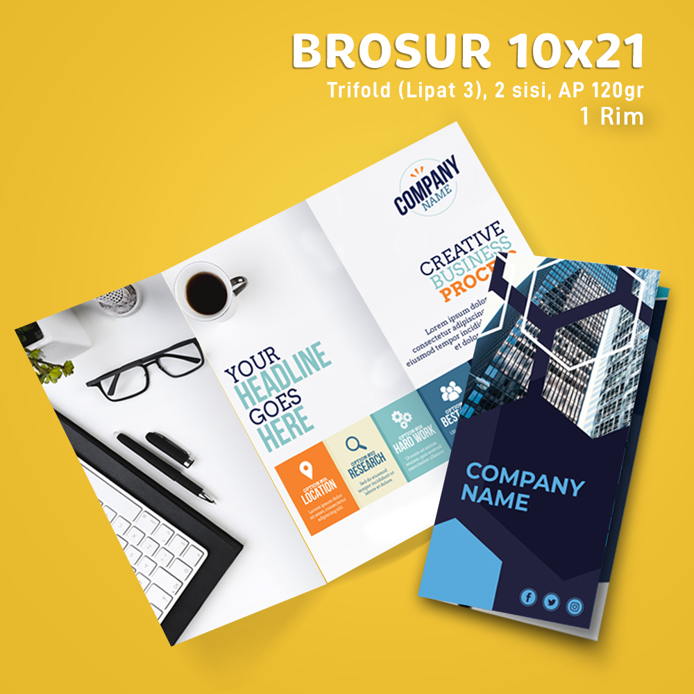 Paket Brosur Trifold A4 1 Rim (Art Paper 120gr)