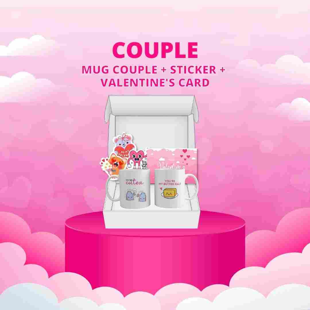 Bundling Valentine - PAKET COUPLE (Gift card + Stiker Couple + Mug Couple)